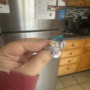 Elegant Silver and yellow Gemstone ring-size 10